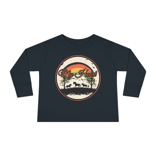 My Heart Horse Toddler Long Sleeve Shirt Girls Boys Animal Riding Tee