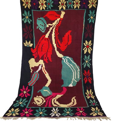 Marokkanischer Handgeknüpfter Vintage Teppich Kelim Vorleger Wolle Tribal Azi...