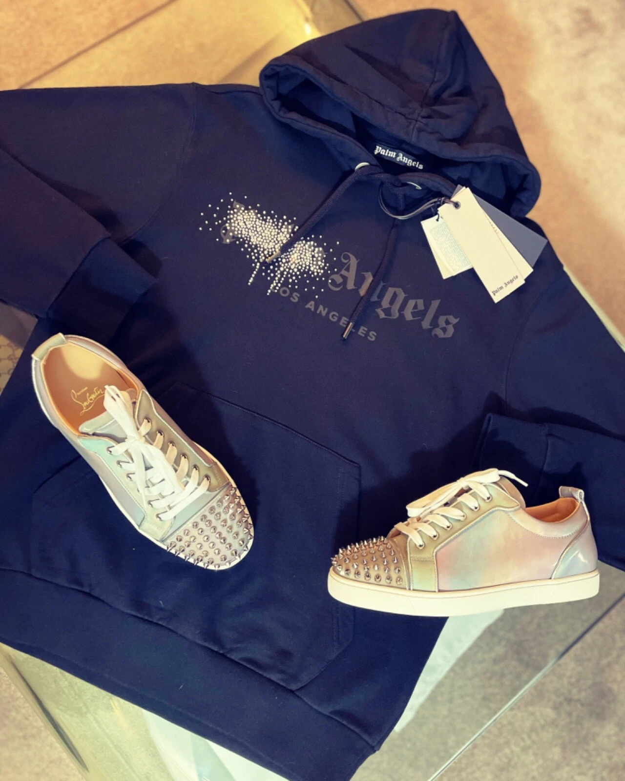 Felpa con cappuccio Palm Angels Los Angeles Gem Strass nera taglia S nuova con etichette prezzo consigliato £ 525!