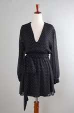 ZARA NWT $69 Black Crystal Embellished Wrap Tie Waist Dress Size Small