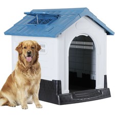 Plastic Dog House Outdoor Indoor Doghouse Puppy Shelter with Adjustable Skylight