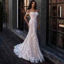 Sexy mermaid Wedding Dresses Off Shoulder Sleeveless Lace Applique Bridal Gowns