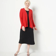 Attitudes by Renee Sz L Como Jersey Midi Dress & Cardigan Set RED/BLACK A495943