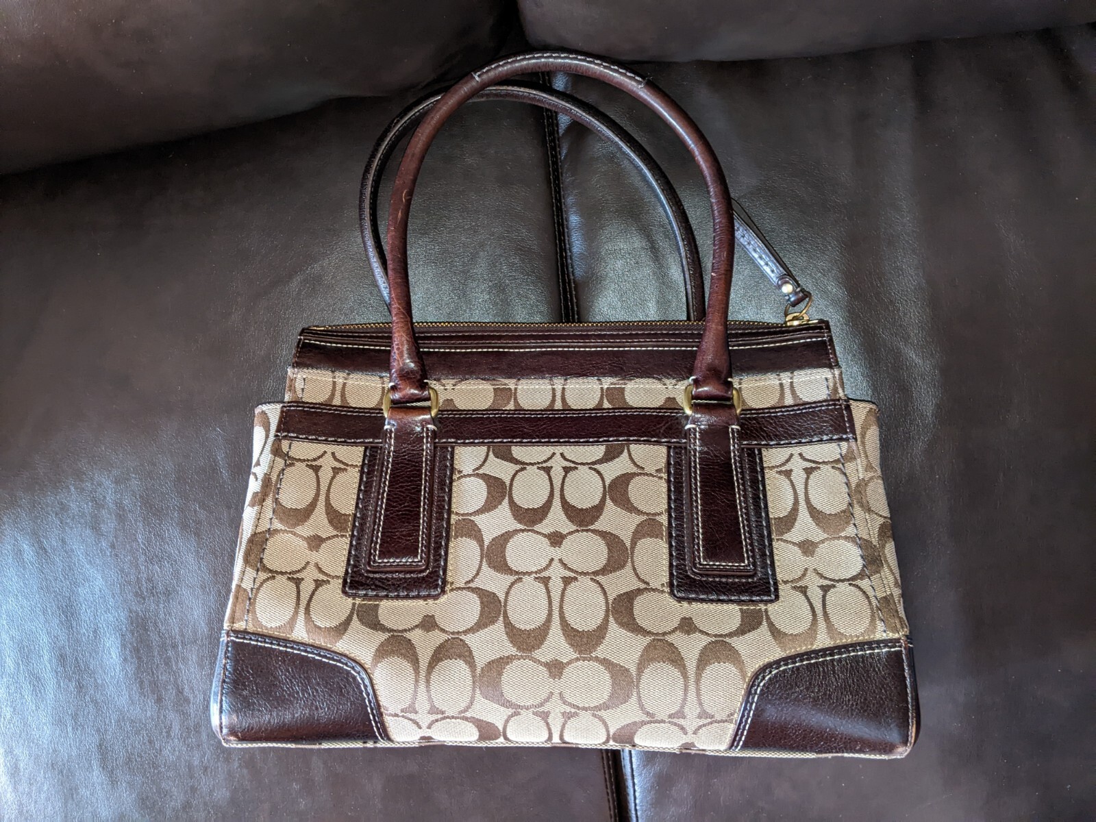 Coach Logo Canvas Leather Trim handbag Gem