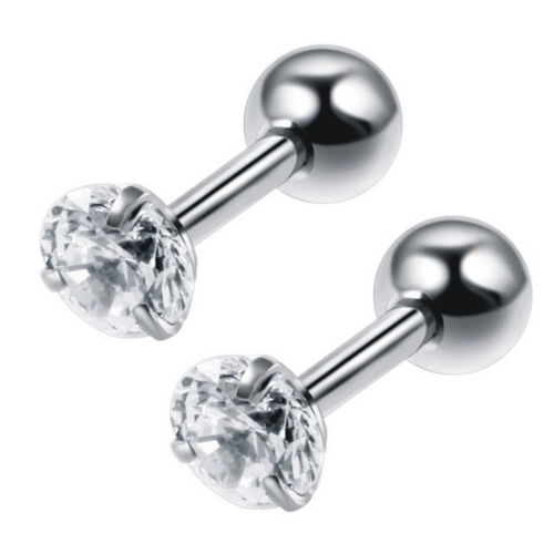 2Pcs Zirconia Small Cute 16G Surgical Steel Screw Back Ball Helix Studs Earring - Picture 7 of 15