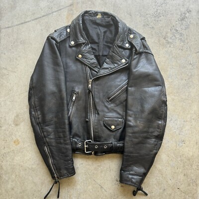 VTG Biker Jakcet Mens Leather Echtes Leder YKK Zipper