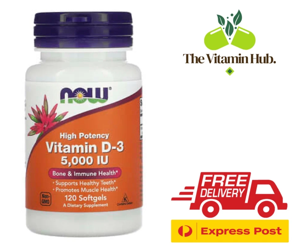 NOW Foods Vitamin D3 5000 IU 120 SoftGel Tablets Strong Bones & Teeth, Immunity - image 2 of 3