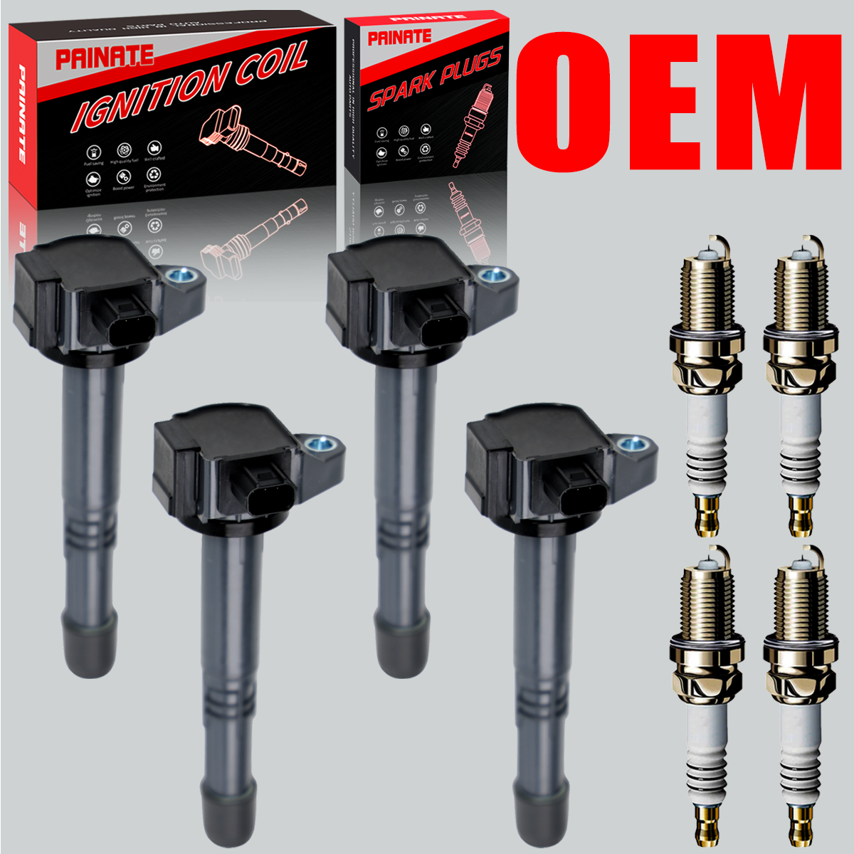 OEM 4X Ignition Coil & Iridium Spark Plugs for Honda Accord Acura ILX 2.4L UF712 Replacement Kit