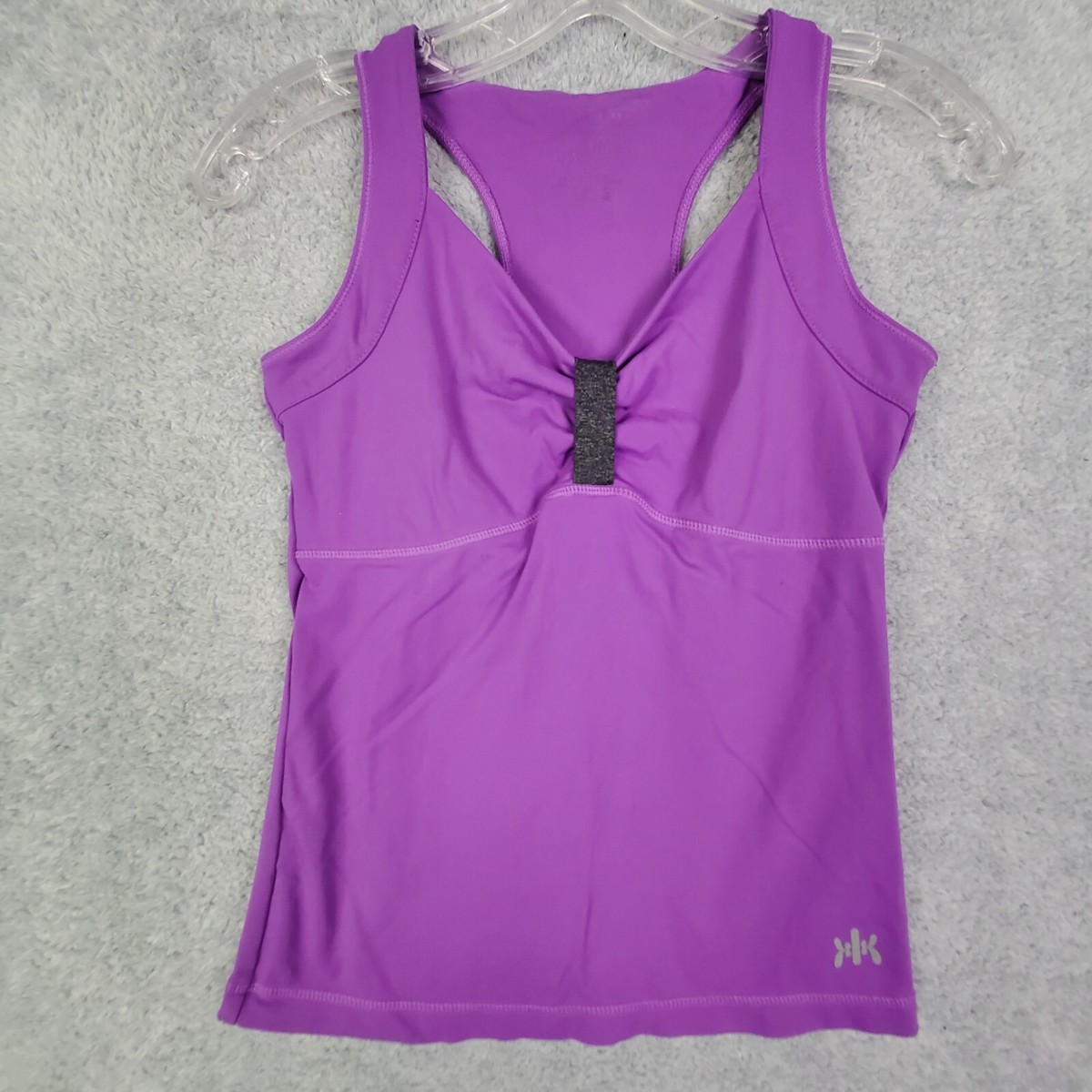 Kyodan Womens Tank Top Size S Purple V Neck Racerback Ruched Panel