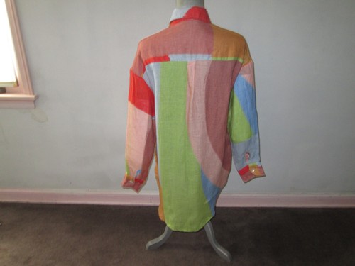 VITAMIN A Playa Linen Boyfriend Shirt Color Block Long Sleeve Button-Up Size L - Picture 3 of 5
