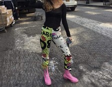 HTF Rare Vintage Y2K D&G Graffiti Corduroy Pants 38/24  Cream/Multicolor Flaw