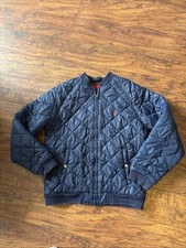 Polo Ralph Lauren Jacket Boy Blue Quilted Snap Button Bomber Coat Grunge 10-12