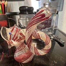 Hand Blown Glass Elephant Figurine Red White Swirl Decorative Handmade Art