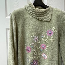 Alfred Dunner Women's XLarge Beaded Embroidered Floral Chenille Collared Sweater