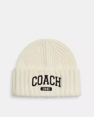 NWT Coach 1941 Embroidered Knit Beanie Wool CU806 Chalk White