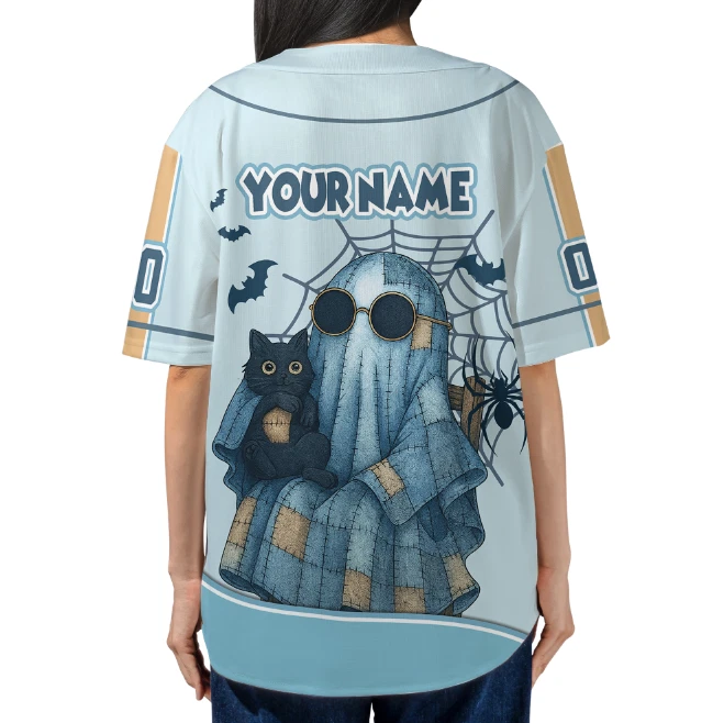 Personalized Cute Ghost Patchwork Highland Halloween Baseball Jersey Shirt
