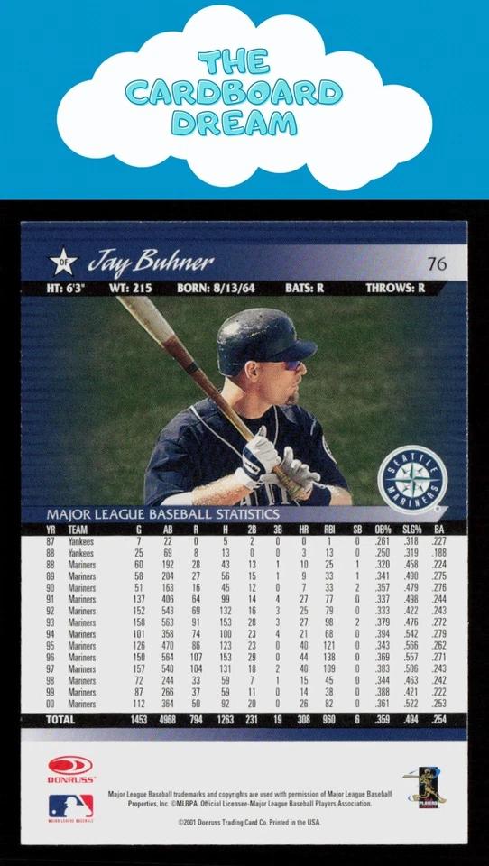 Jay Buhner 2001 Donruss #76 Seattle Mariners - Image 2 of 2