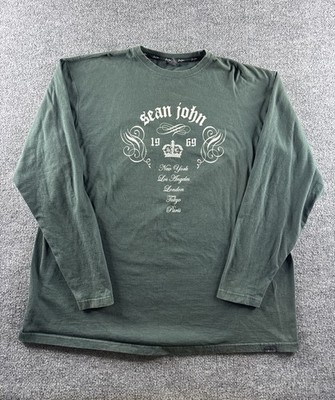 Sean John Shirt Men XXL Green Long Sleeve 1969 Graphic Spell Out Rap Hip Hop Y2K