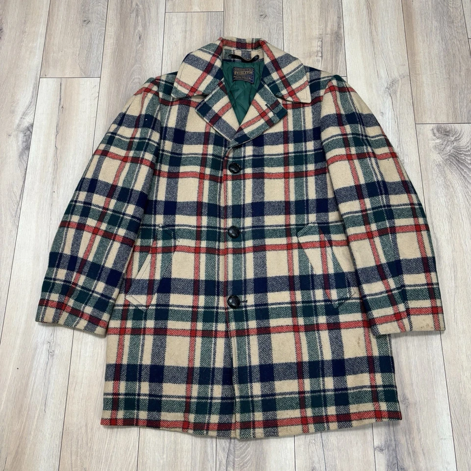 Vintage Pendleton Coat Mens Sz XL Plaid Wool Collar Quilted Lining 60s 70s - Image 3 of 4