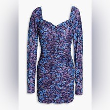 ROTATE Birger Christensen Kim Ruched Floral Print Mesh Mini Dress