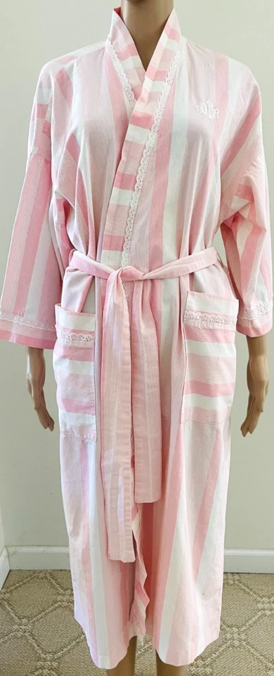 Bata de noche para mujer Christian Dior de colección talla pequeña rosa a rayas Foto 3 de 4