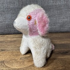 Rare Vintage 4.5 Pink White Dog Poodle Plush Made In Japan Mohair Straw