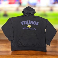 Vintage 90s Lee Sport Minnesota Vikings Black Purple Hoodie Sz XL USA Made 50/50