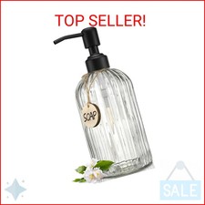 JASAI 18Oz Simple Glass Soap Dispenser with Black Rust Proof Pump,Refillable Kit