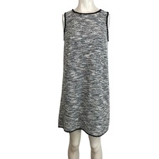 LOFT Womens Small Tweed Shift Dress Sleeveless Fringe Trim Black White 23576155