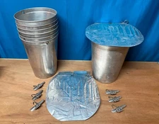 6 Aluminum Sap Buckets +6 Lids w/SCENE COVERS + 6 TAPS Spiles Spouts MAPLE SYRUP
