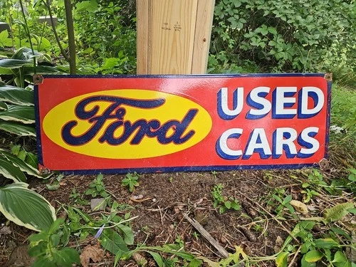 GIANT VINTAGE FORD USED CARS PORCELAIN SIGN  36" X 12" NICE COLORS