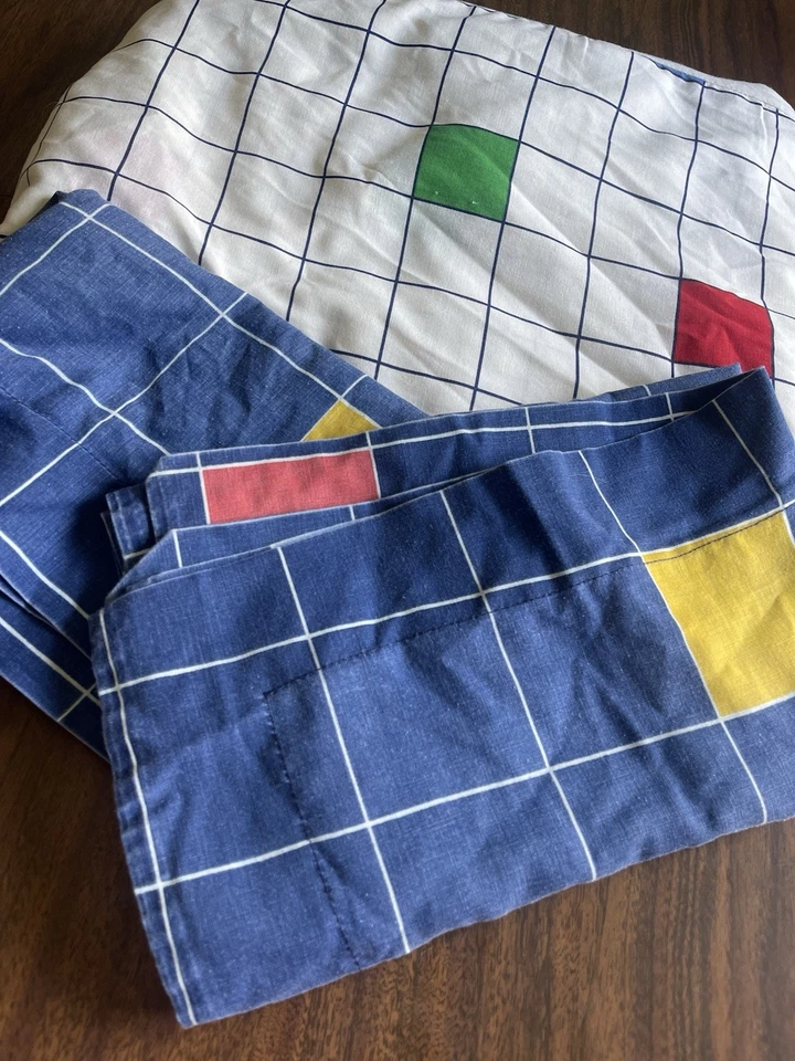 Falda cama completa JCPenney de colección + 2 fundas de almohada años 80 90 rejilla geométrica bloque de color Foto 4 de 4