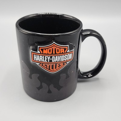 Harley Davidson Bar Shield Raised Black Ceramic Mug Heat Activated Flames