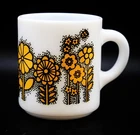 Vintage Hazel Atlas Milk Glass Yellow Flower Power Retro 8oz Mug
