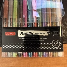ZEYAR Acrylic Paint Markers Metallic Colors, Water Based, Fine Point 12 Count
