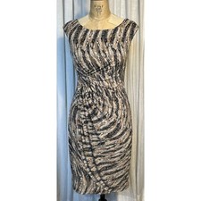 Dressbarn 10 brown black animal print artsy career work sleeveless  jersey dress