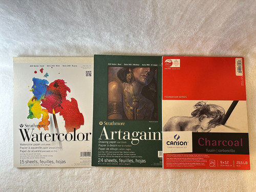 Lot of 3 - Watercolor, Black and Charcoal Drawing Painting Paper Pads for Artist