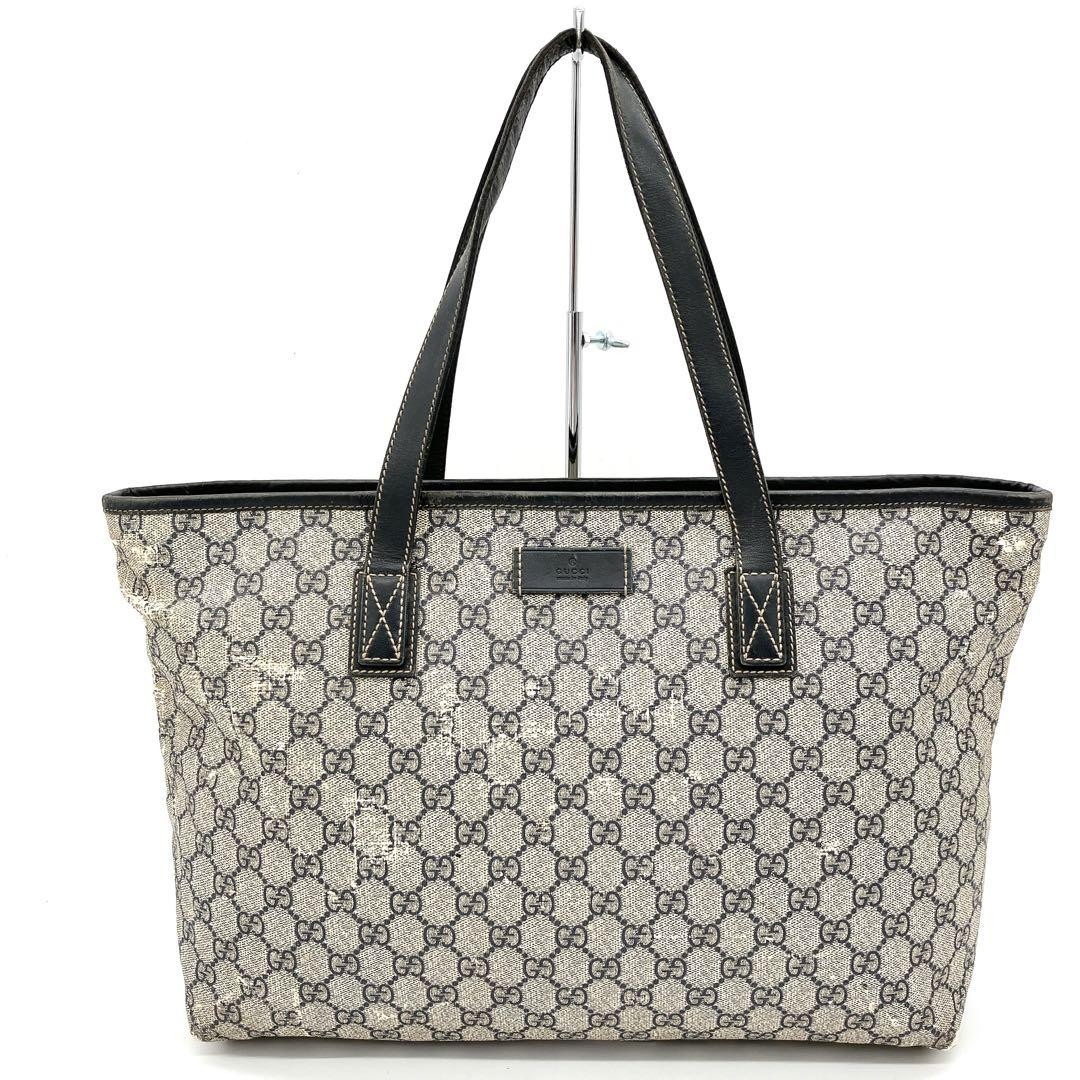 GUCCI GG Supreme Navy Gray PVC Leather A4 Tote Shoulder Bag Rare