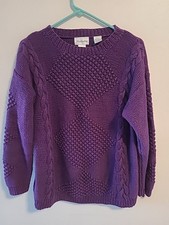 Vtg Distinction Sweater Sz M Dark Purple Cableknit 90s Grandmacore Hand Knitted