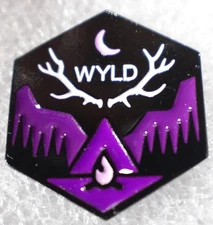 WYLD Hexagon Pin Purple Moon Antlers Mountains Flame Tent Enamel Badge