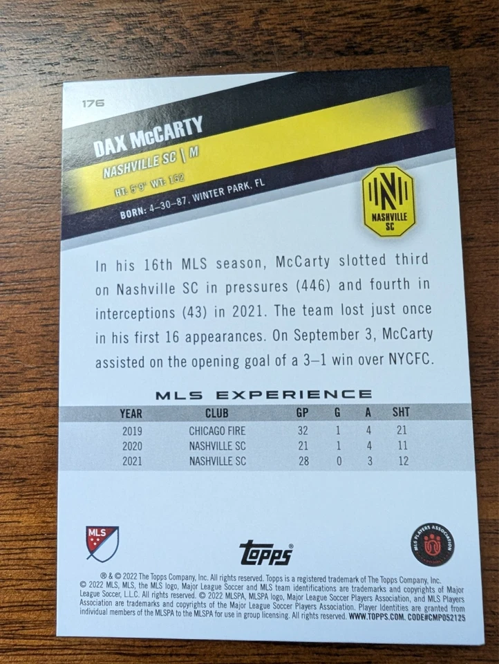 2022 Topps MLS Icy Foil Dax McCarty #176 - Image 2 of 2