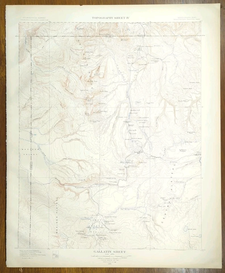 Vintage 1904 USGS YELLOWSTONE PARK WYOMING Map ~ Old Antique NORRIS GEYSER BASIN - Image 2 of 4