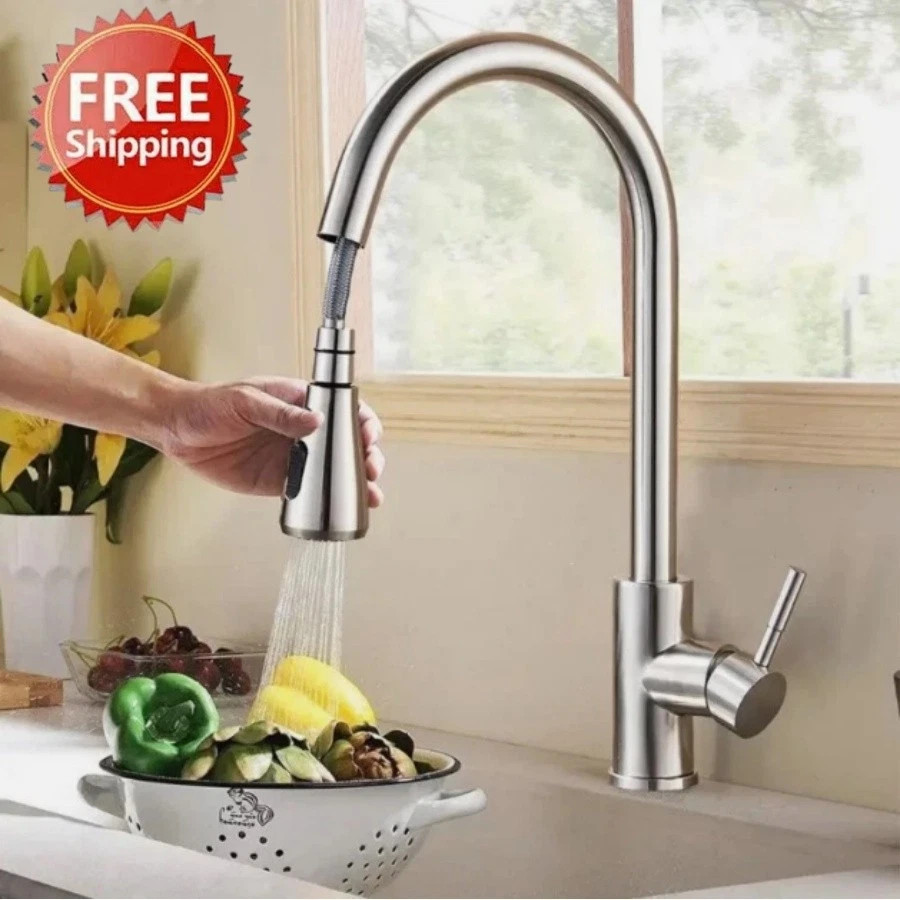 Kitchen Sink Faucet Brushed Nickel Single Handle Swivel Pull