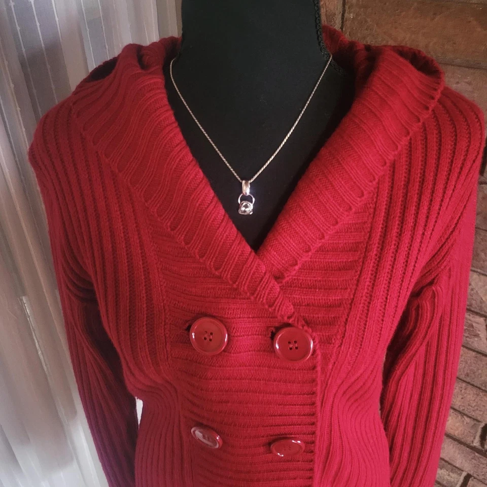 Suéter cárdigan rojo rico de doble botonadura Allison & Brittney para mujer - talla PL Foto 4 de 4