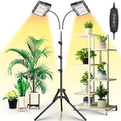 Grow Light for Indoor Plants, Dual Heads Full Spectrum LED, Auto On/Off Timer, 6