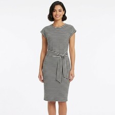 J Crew Striped T-Shirt Dress Women S Black White Tie Waist Cotton Classic Casual