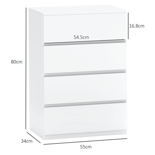 HOMCOM Bedroom Chest of Drawers, 4 Drawers Dresser, Drawer Unit, White - Picture 3 of 11
