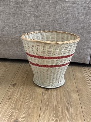 Vintage Papierkorb Schlafzimmer rot Korbgeflecht Rattan geflochten Eimer Melamin Untergestell