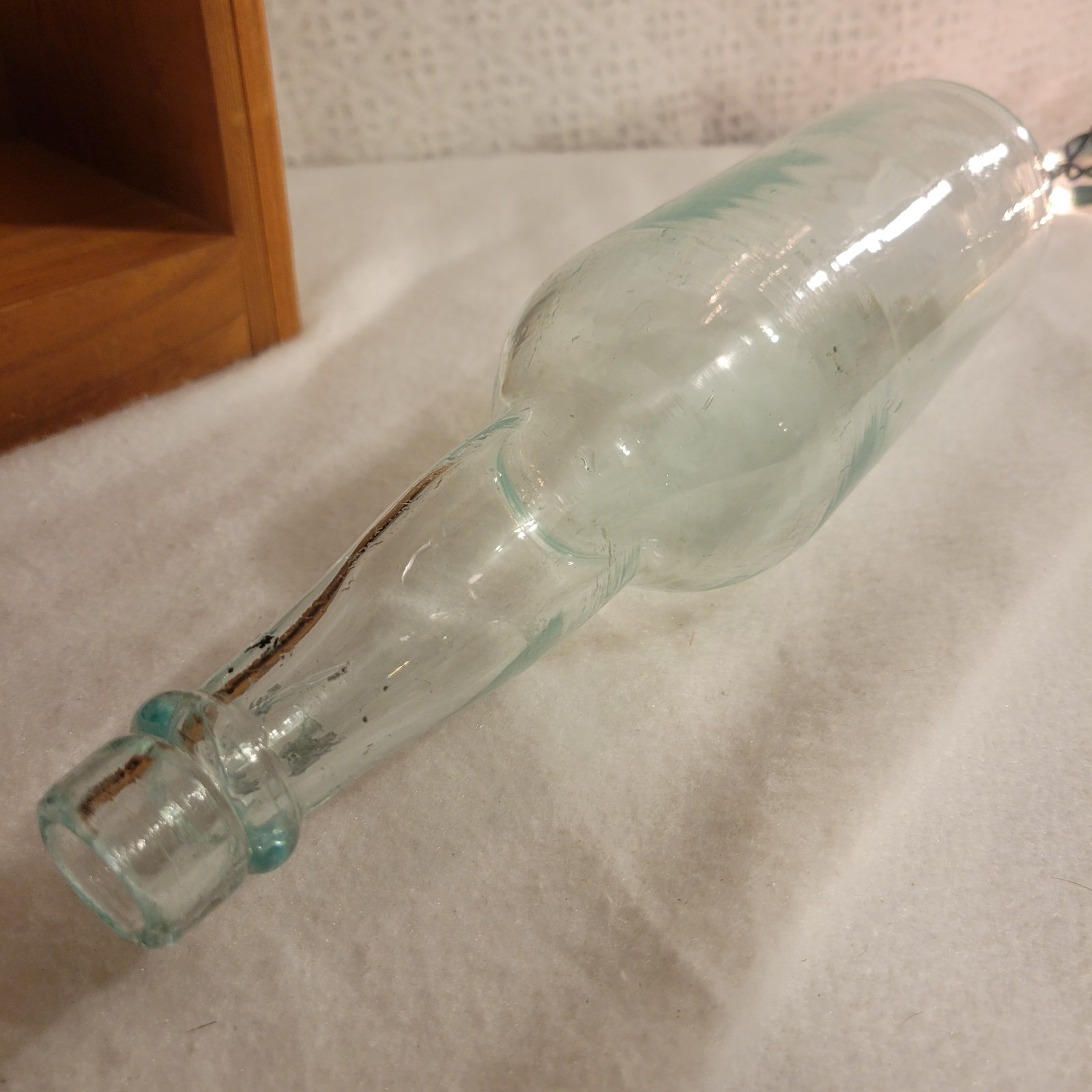 Old Antique Aqua Beer Bottle  with Applied Top