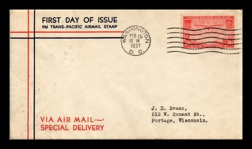 US COVER TRANS-PACIFIC AIR MAIL 50C FIRST DAY ISSUE SCOTT C22